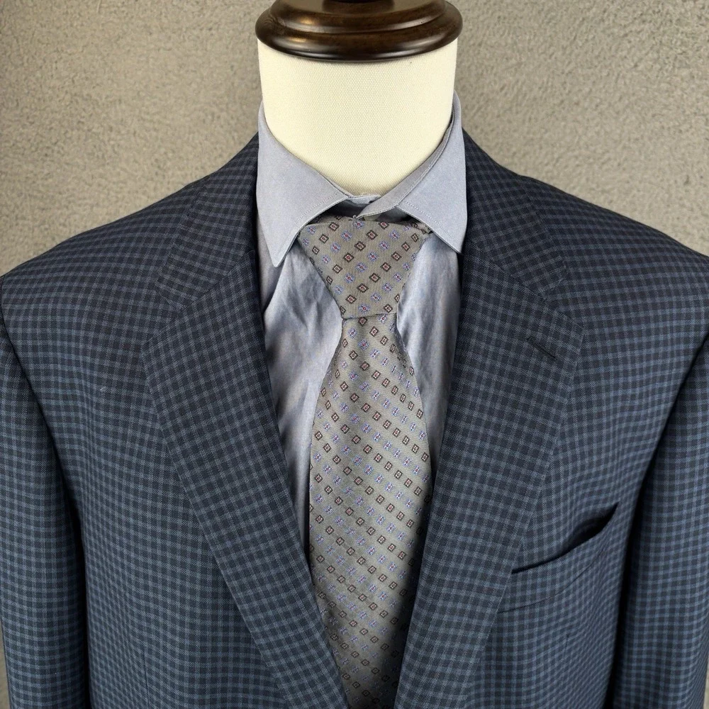 Paul Betenly‎ Sport Coat Jacket 48R Navy Gingham Check Wool Lanificio Filarte